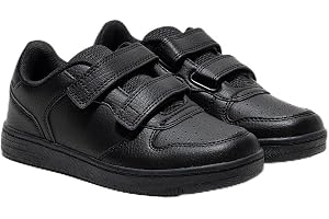 Amica Kids School Shoes Lightweight, breathable vegan leather sneakers with anti-slip rubber outsole, memory foam insoles, and double Velcro closure for boys, girls, and school wear.