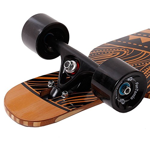 FunTomia® Drop Through Longboard monopatín bambú y Fibra de Vidrio - 99cm x 26cm - rodamientos Mach1 ABEC-11 (Hawai / Flex1: 25-110kg) - FunTomia