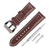 BEWISH 22mm Uhrenarmbänder Weiches Lederarmband Uhrenarmbänder Braun Rot Kalbsleder Ersatzband Uhrarmband 2 Töne Edelstahl Metall Faltschließe Wechselarmband Uhr Armband Wrist Strap Band Replacement