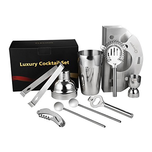 CocktailShaker, Edelstahl Cocktail Set Wodka Shaker für Cocktails 7 Stück 550ml Mit Bar Kit Elegant Silber Mixer für das Geschenk der Mutter und Vatertag