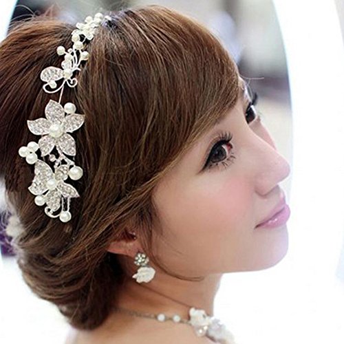 Wuiyepo Bridal Bridesmaid Wedding Pearl Diamante Butterfly Love Flower Headband Tiara