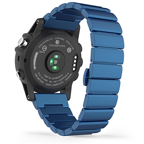 MoKo Garmin Fenix 3 Watch Armband, Edelstahl Replacement Wrist Band Watchband Strap Uhrenarmband Erstatzband mit Metallschließe und Schnalle für Garmin Fenix 3 / Fenix 3 HR Smart Watch, Blau
