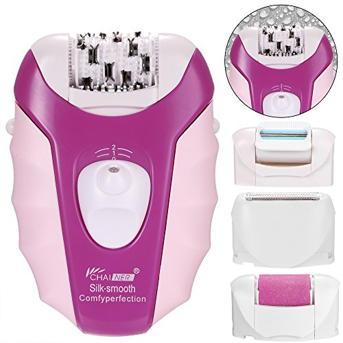 ACEVIVI 5-in-1 Elektrischer Epilierer Rasierer Wet und Dry Damenrasierer für Sanfte Beine und Achselhöhle und Hautpflege 5 Aufsätzen (Scherkopf, Epilieraufsatz, Rasier-Aufsatz, Hornhautentferner) EU Stecker, Weiß/Lila/Rosa - 6