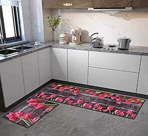 Shiv Traders Modern Design Polyester Velvet Carpet Mats for Kitchen | Anti Skids Runner Carpet for Kitchen Door | Kitchen Floor Mats Runner for Living Rose Design