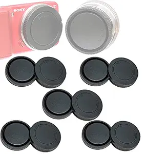 Fotasy Rear Lens Cover & Camera Body Cap Set for Sony NEX E-Mount Cameras and Lenses (5 Packs)