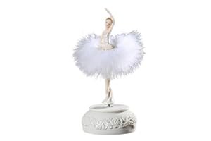 Gelentea Aosbset Ballerina Spieluhr Tanzendes Mädchen Schwanensee Karussell mit Feder Geburtstagsgeschenk Taufe Geschenkidee für Mädchen (weiß)