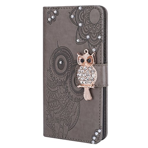 EUWLY Samsung Galaxy S9 Case,Samsung Galaxy S9 Leather Folio Case,Samsung Galaxy S9 Leather Flip Wallet Case With Hand Wrist Strap Flower and Owl Embossed PU Leather Protective Case with Bling Glitter Diamond Design Ultra Slim Anti-Shock Anti-Scratch Flip Folio Book Case with [Kickstand] [Card Slots] [Magnetic Closure] for Apple Samsung Galaxy S9 + 1 x Stylus Pen - Pink