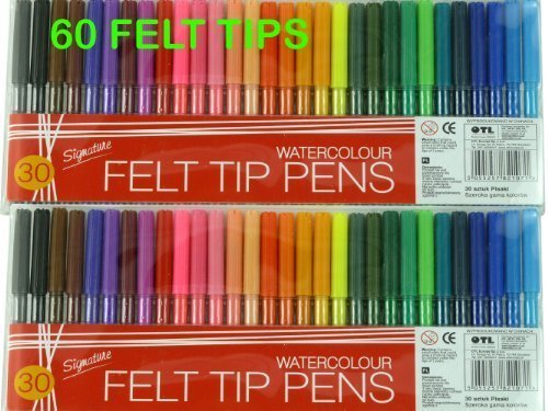 We Search You Save - Confezione da 60 pennarelli, confezione doppia con 30 colori differenti, lavabili, punta resistente, tappi forati