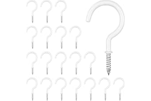 TAOBWN 20 Pack Carbon Steel Screw-In Hooks with White Vinyl Coating for Hanging Plants, Lights, Kitchen Utensils, Indoor and Outdoor Use