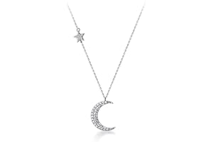 IMINI Kryształowy półksiężyc wisiorek naszyjnik srebro wysokiej próby S925 subtelna cyrkonia sześcienna diament gwiazda urok regulowany łańcuszek naszyjniki chokery delikatna biżuteria prezenty dla kobiet dziewczyn BFF