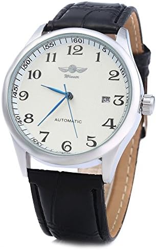 Leopard Shop Winner Men Automatic Mechanical Watch Date Display Leather Band White Black