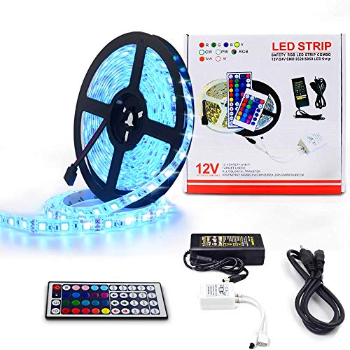 Tira LED 300LEDs RGB 5050 5M, IP65 Impermeable Tira Led Iluminación Multicolor con Control Remoto de 44 Botones y Fuente de Alimentación 5A 12V, Luces Kits Flexible para Restaurante, Bar, Cocina