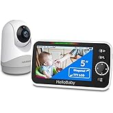 HelloBaby Monitor con cámara y Audio, Pantalla Grande de 5 Pulgadas con batería de 3500 mAh, cámara remota de Zoom panorámico