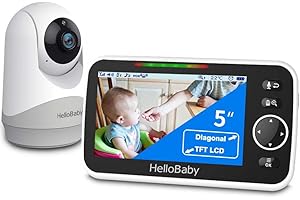 HelloBaby Monitor mit Kamera und Audio, 12,7 cm (5 Zoll) großer Bildschirm mit 3500-mAh-Akku, ferngesteuerter Pan-Tilt-Zoom-Kamera, Zwei-Wege-Talk, ECO-Modus, Auto-Nachtsicht, Reichweite bis zu 292 m