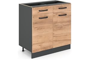 Vicco Mueble bajo de Cocina R-Line, Roble Dorado/Antracita, 80 cm sin encimera