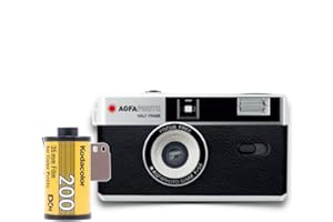 ANTONKUNZE AgfaPhoto - Fotocamera analogica da 35 mm, formato 1/2, colore nero, con pellicola negativa e batteria