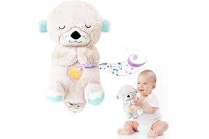 SHENGOU Schlummer Otter Kuscheltier mit Atembewegung und Musik,Schlummer Otter mit Herzschlag Musik Licht,Otter Kuscheltier für Babys mit Musik,Otter Kuscheltier mit Herzschlag und Licht