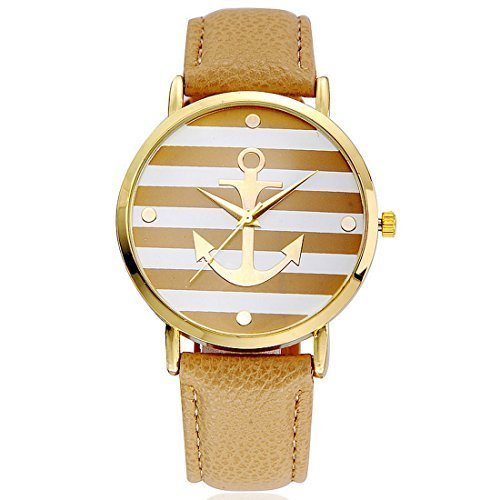 Souarts Damen Cremefarben Streifen Armbanduhr Armreif Uhr mit Batterie Zifferblatt Souarts Damen Cremefarben Streifen Armbanduhr Armreif Uhr mit Batterie Zifferblatt