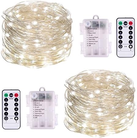 String lights LED Battery Powered, Relohas 16.5ft 50 LED Starry Fairy Light with Remote Control, Outdoor Waterproof Christmas Lights for Home,Gardens, Patios,weddings and Parties (Coolwhite, 2 Pack)