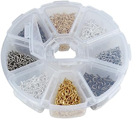 Sauvoo Beads Pack of 800 Screw Eyes Pin Findings for Jewelry Half-drilled Beads 4 Colors Mixed in a Divider Box DIY Findings (4X10mm)