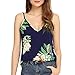 Produktbild Damen Trägershirts Sommer Sling T-Shirt Camis Weste Blumen Druck Crop Tunika schulterfrei bauchfrei Bluse V-Ausschnitt Basic Tops Tanktops Ärmellos Print Pullover Unterhemden (Marine, s)