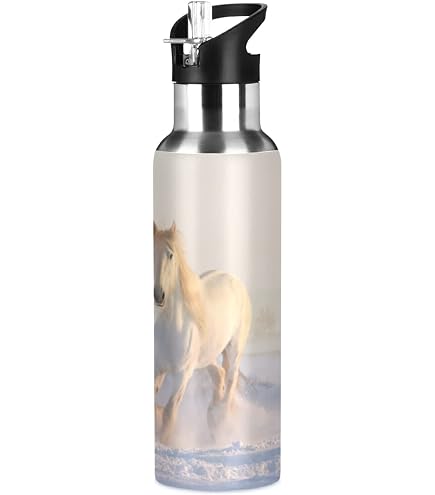 Vnurnrn Ippopotamo Cartone Animato Ragazzo Figo Bottiglia Acqua Acciaio Inox, Isolato Borraccia Termica Senza BPA 600ML per Bevande Calde e Fredde per Bambini Sport Ciclismo Scuola