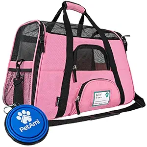 PetAmi Premium Soft-Sided Pet Travel Carrier by Airline Approved, Ventilated Design, Safety Ideal for Small to Medium Sized Pet (Pink)