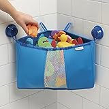 mDesign Baby Badespielzeug Aufbewahrung – Eckkorb aus Neopren für Bad & Dusche – Organizer mit Saugnäpfen für Badespielzeuge, Shampoo etc. – blau - 2