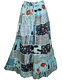 Indiatrendzs Womens Western Holiday Skirts Colorful Printed Rayon Summer Sexy Flare Long Maxi Skirt