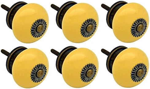 Nicola Spring Round Ceramic Cabinet Knobs - Yellow - Pack of 6