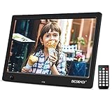 marco digital con reloj despertador Multiuso: Los marcos digitales tienen función de reloj/calendario y parlantes estereo para proyectar Videos o fotos con audio. Admite la tarjeta de USB Disk/SD/SDHC/MMC (hasta 32GB). También puede acceder al disco U o auriculares para una fácil conexión.