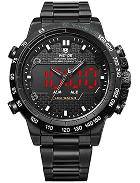 Alienwork LED Analog-Digital Armbanduhr XXL Oversized Uhr Herren Uhren Multi-funktion Metall schwarz WD.WH-6102...