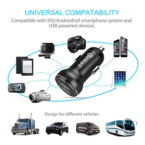 Beikell Chargeur de Voiture  Rapid Dual Port USB Chargeur de Voiture avec Smart Device-Adaptive Technologie de Chargement pour Apple  Samsung  d autre
