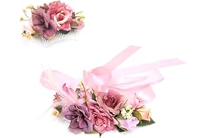 Ever Fairy moda flor cinturones de flores Conjunto de peine de pelo para mujer niña dama de honor vestido de satén cinturón boda fajas cinturón de la pluma tela elástica cinturón accesorios (D)