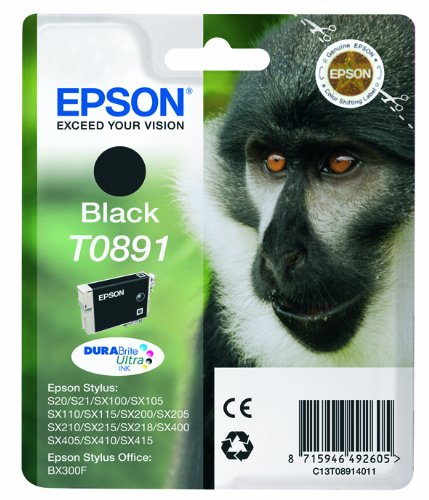 Epson Original T0891 Affe, wisch- und wasserfeste Tinte (Singlepack) schwarz