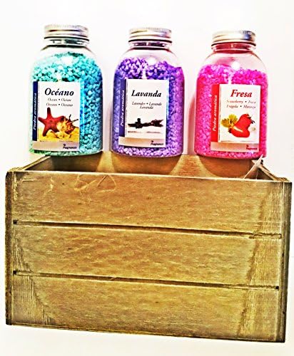 3 Sand Air Fresheners Aromatica Decorative Granulate, Large Lavender Fragrances, Strawberry and Ocean (600 gms C/U) + Decorative Wooden Box