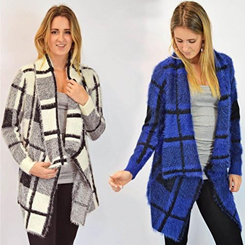 Miyoko Fluffy Large Check Open Cardigan Size L Blue