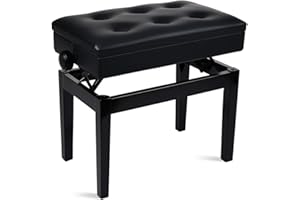 GREENSAPPIRE Klavierbank Klavierhocker Höhenverstellbar Mit PU Leder Gepolsterter Höhenverstellbarer Hocker Sitz Kissen Stauraum Taste Ablagefach Hocker Schwarz 56 x 33.5 x 58CM