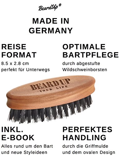 Premium Bartbürste / Haarbürste | Wohltuende Bartpflege durch abgestufte Wildschweinborsten | Anregung der Durchblutung / Bartwuchs | leichtes Bart-Styling | natürlicher Glanz | Befreiung von Hautpartikeln / Rückständen, kein Juckreiz | Gleichmäßiges Auftragen von Bartöl | Made in Germany | Gratis E-Book - 2