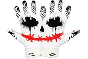 SCALE WEAR Joker Football Catcher Gloves White with Red Jester Smile Battle College Lineman Release Your Poison with Sticky Palms Pro Grip Football Gloves for Men, Adults, Youth and Kids
