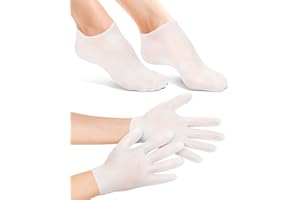 BLATOWN Silicone Moisturizing Glove Socks Set, Anti Slip Soft Spa Gel Socks Softening Feet Dry Cracked Skin, Women Spa Pedicure Socks for Foot Hand Softening, Foot Care After Pedicure (White)