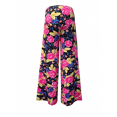 Women's Maternity Rose Print Palazzo Trousers - Black/Pink Pattern 16