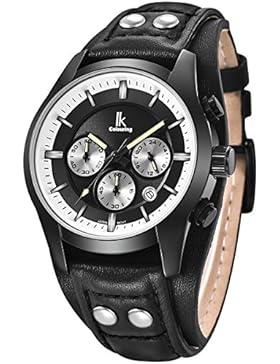 Alienwork Quarz Armbanduhr Multi-funktion Uhr Herren Uhren vintage sport Leder schwarz K008GA-01