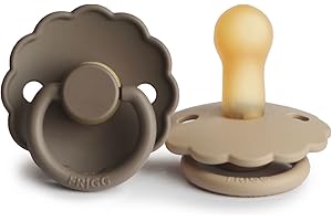 FRIGG Daisy látex chupete 2-Pack | Chupete de goma natural | Fabricado en Dinamarca | Sin BPA | Tetina simétrica tipo cereza | (Croissant/Portobello, Talla 2 (6-18 Meses))