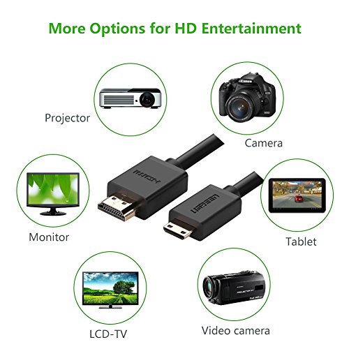 Mini HDMI UGREEN Mini Hdmi auf Hdmi kabel mit Ethernet, mini hdmi zu hdmi kabel unterstützt ultra HD,1080P,3D &4K,ARC, mini hdmi to hdmi für Fernseher, Tablet, Monitor, HDTV, Digicam, Digitalkamera,Beamer, Grafikkarte usw, 2m schwarz - 4