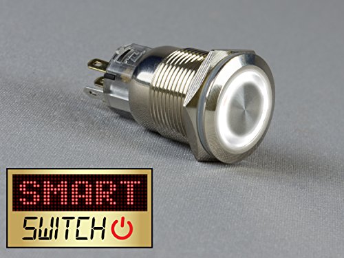 SmartSwitch™ Chrome Metal Latching Angel Eye Halo Push Switch – 22mm 12V/3A – Illuminated White LED – Pack of 10