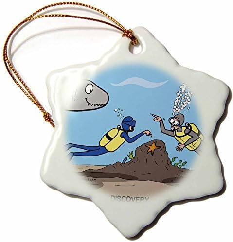 cwb2jcwb2jcwb2j 3-Inch Porcelain Snowflake Decorative Hanging Ornament, Scuba Surprise Diver Points Out Star Fish And Buddy Points Out The Shark
