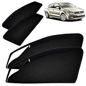 Autofact Magnetic Window Sunshades / Curtains for Volkswagen Vento [Set of 4pc - Front 2pc with Zipper ; Rear 2pc Without Zipper] (Black)