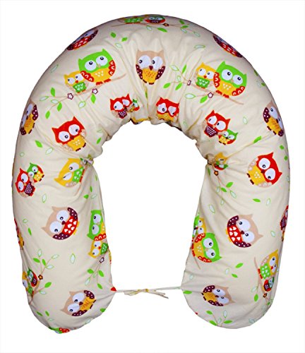 XXL Bezug für Stillkissen Baby Lagerungskissen Lang Seitenschläferkissen 170 cm Eule ecru Eule E01