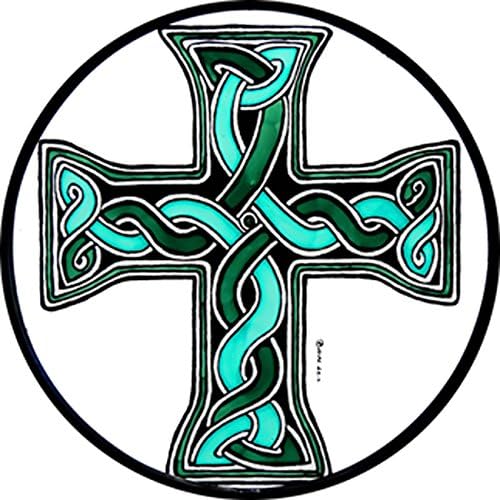 STAINED GLASS WINDOW ART - STATIC CLING DECORATION - GREEN CELTIC DONEGAL CROSS